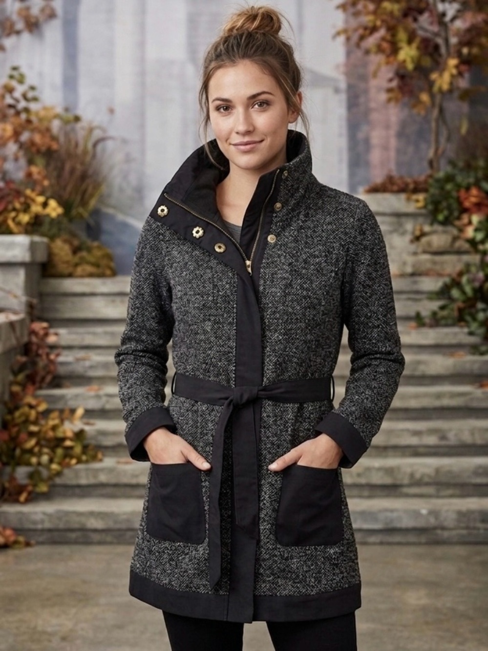 Merrell Black Tweed Trench Coat